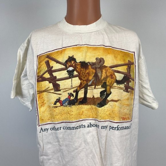 Bonnie Shields Horse Riding Painting Single Stitch T Shirt Vtg 90s 1992 USA L - Picture 1 of 6